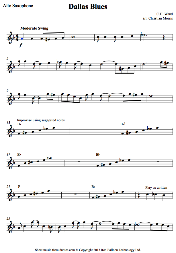 saxophone dallasbluesasax sheet music 8notes com alto sax blues sheet music