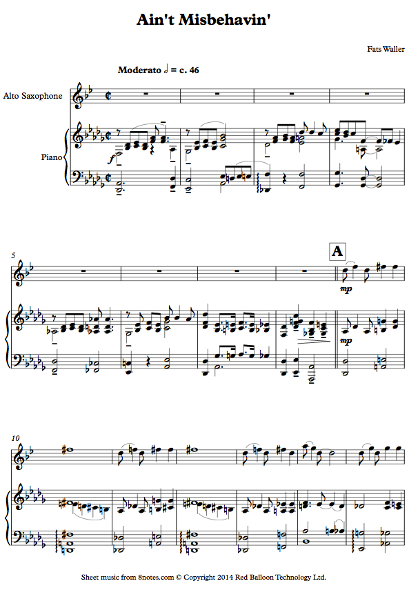 saxophone aint misbehavinasax sheet music 8notes com ain t misbehavin sheet music