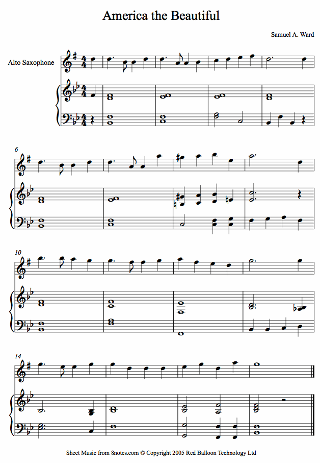 Saxophone America The Beautifulasax Sheet Music 8notes Com