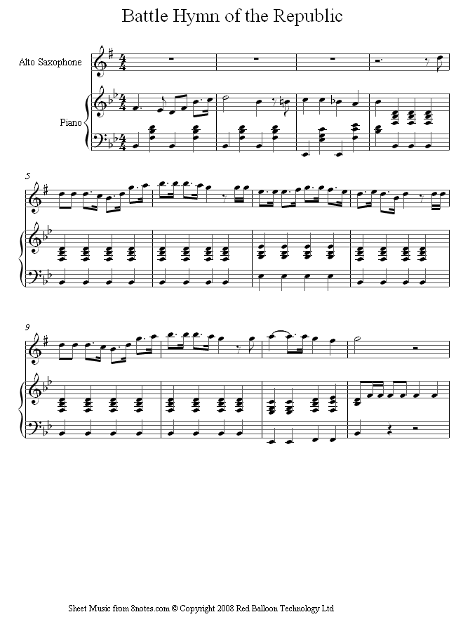 Howe - Battle Hymn of the Republic sheet music for ...