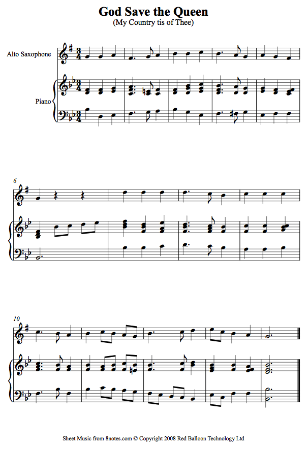 God Save the Queen (British National Anthem) sheet music for Saxophone