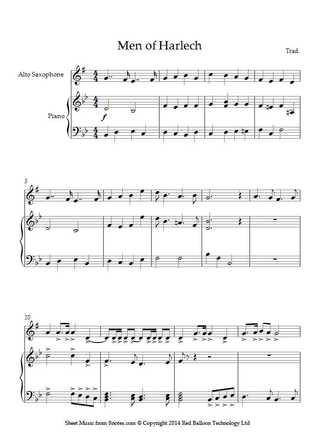 saxophone men of harlech sheet music 8notes com men of harlech sheet music