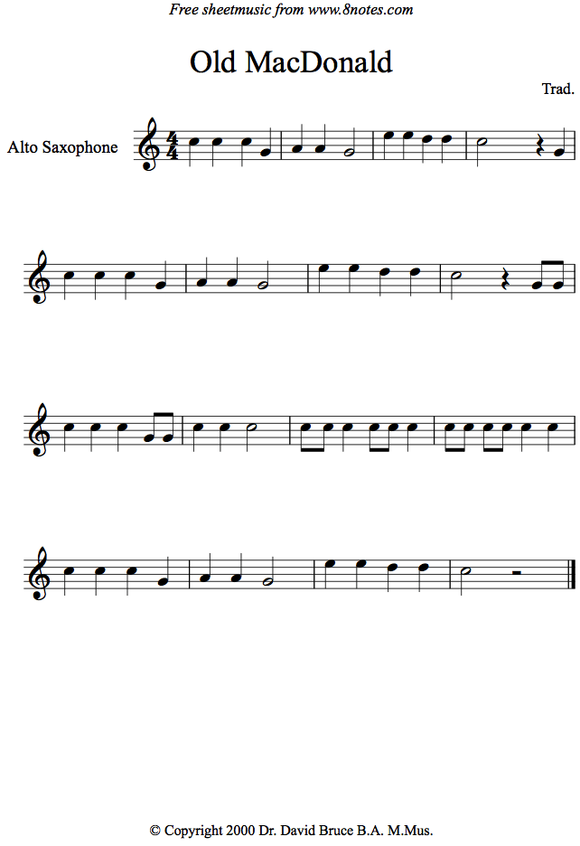 saxophone sheet macdonald farm had alto play keyboard 8notes shortcuts scores