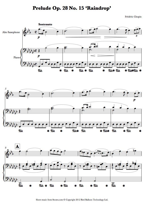 saxophone raindropasax sheet music 8notes com chopin raindrop prelude sheet music