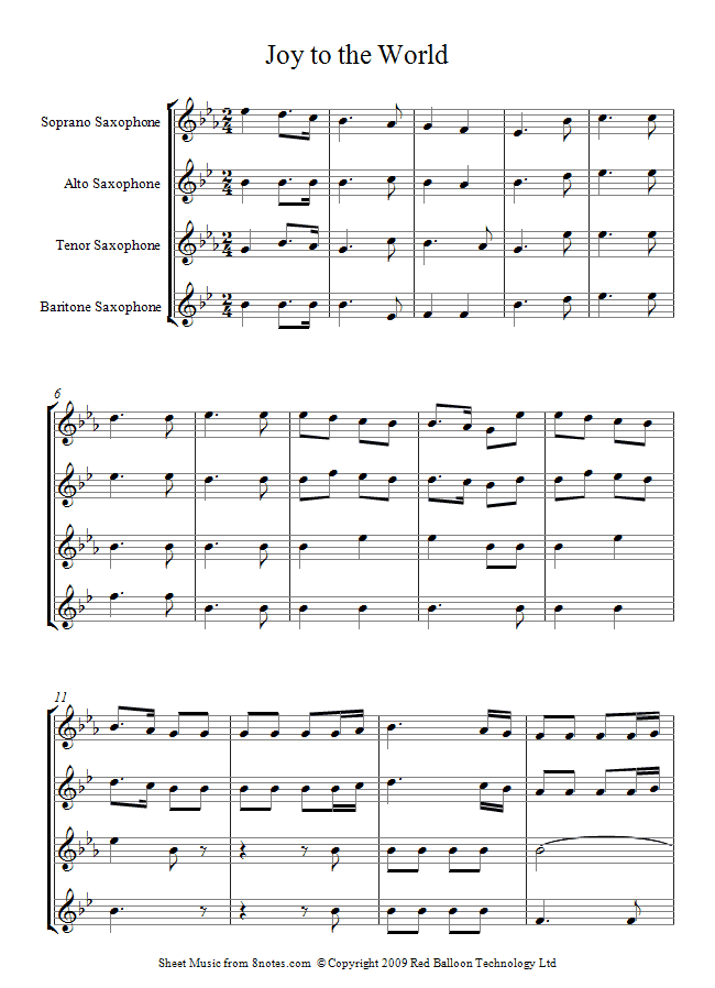 saxophone quartet joy to the world sheet music 8notes com joy to the world sheet music