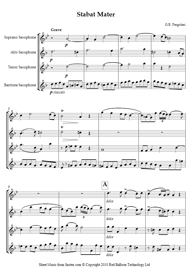 saxophone quartet stabat mater sheet music 8notes com stabat mater sheet music