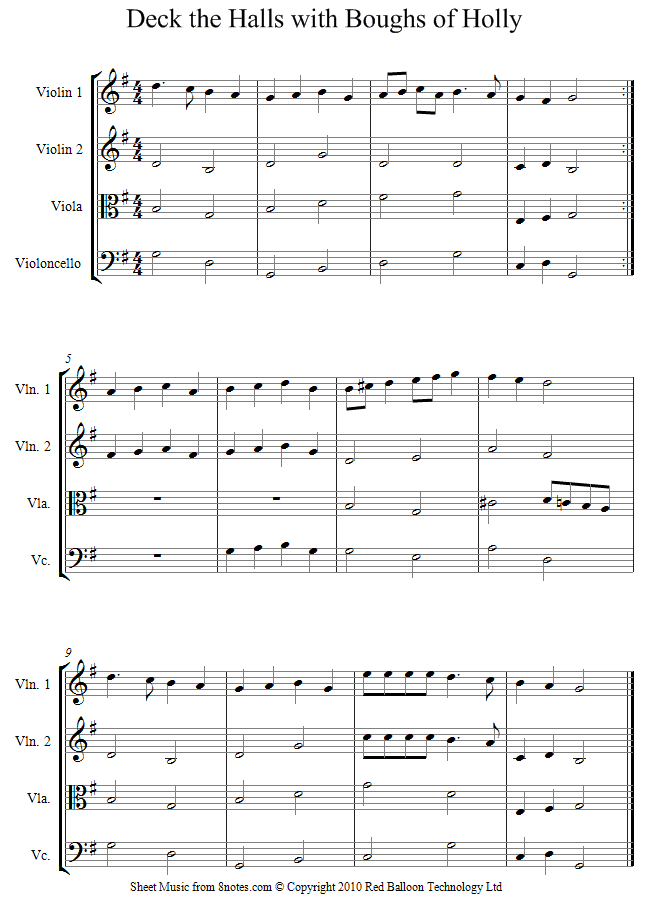 string quartet deck the halls sheet music 8notes com string quartet sheet music popular
