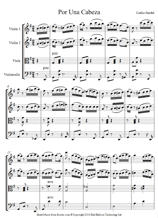 string quartet gardel por sheet music 8notes com por una cabeza quartet sheet music