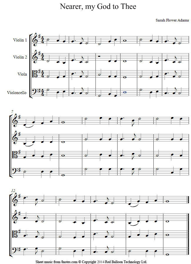 string quartet nearer my god sheet music 8notes com easy string quartet sheet music