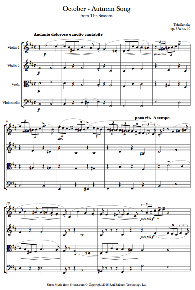 Tchaikovsky - October - Autumn Song from The Seasons op. 37a no. 10 ...