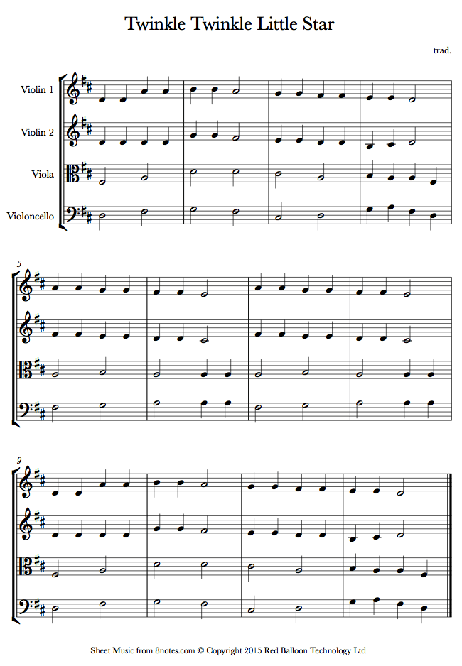 Twinkle Twinkle Little Star sheet music for String Quartet ...