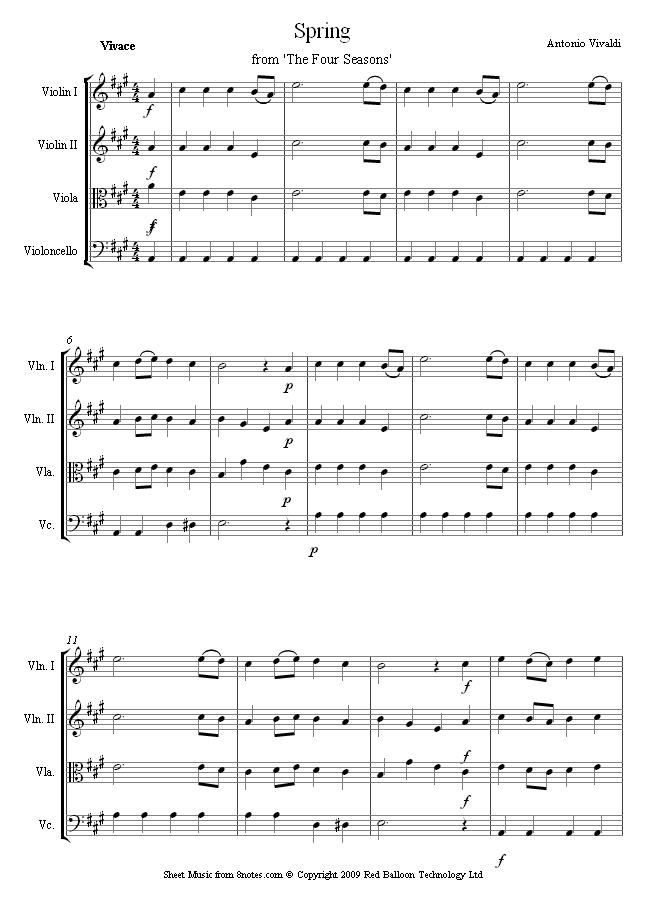 string quartet vivaldi spring sheet music 8notes com vivaldi spring sheet music