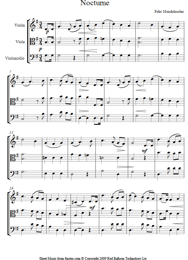 string trio mendelssohn nocturne sheet music 8notes com trio sheet music