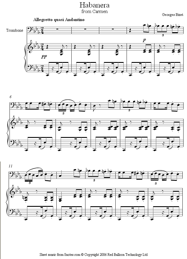 trombone bizet habanera sheet music 8notes com habanera sheet music