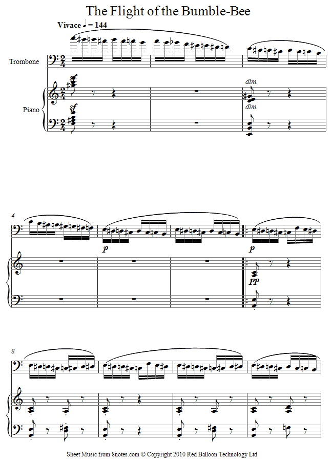 trombone bumble bee sheet music 8notes com flight of the bumblebee trombone sheet music