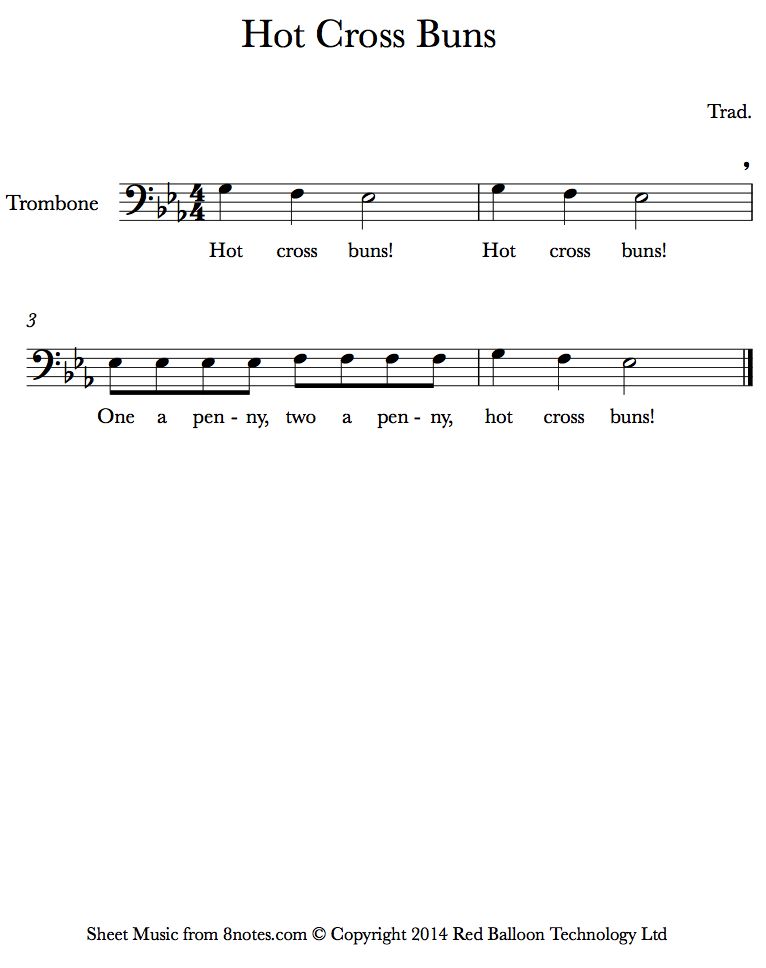 trombone hot cross bunsTBNE sheet music - 8notes.com.