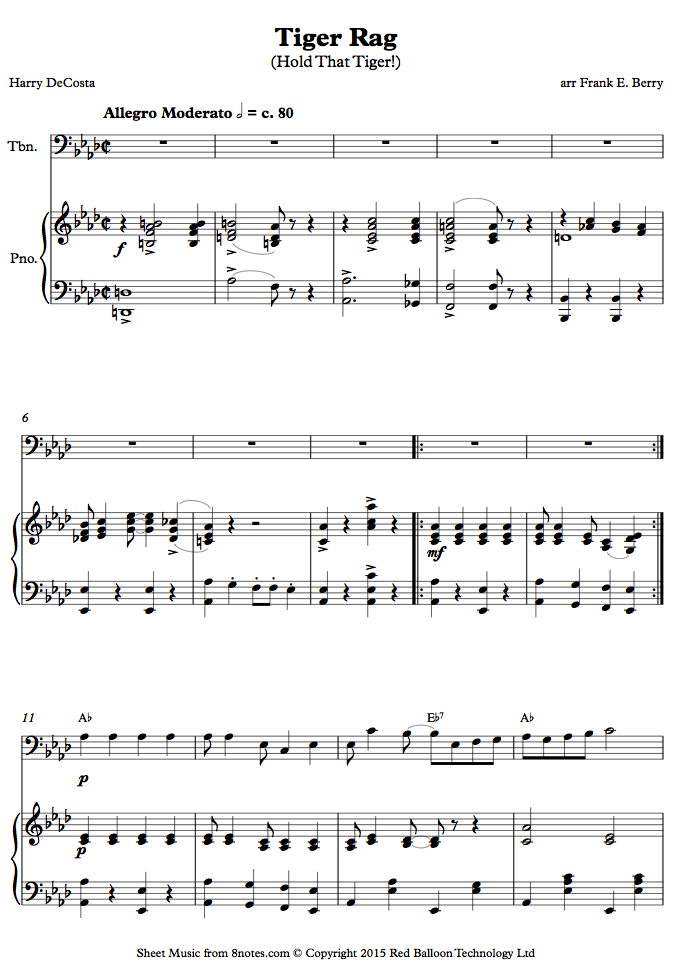 Tiger Rag (Hold that Tiger) sheet music for Trombone