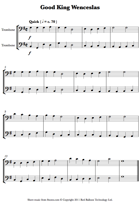good king wenceslas sheet music for trombone duet 8notes com bb king christmas song