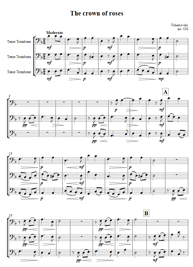trombone trio crown roses sheet music 8notes com trio sheet music