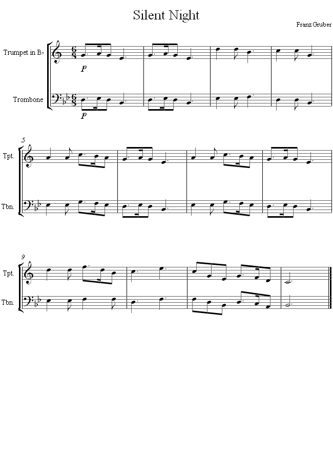 Silent Night sheet music for Trumpet-Trombone Duet - 8notes.com