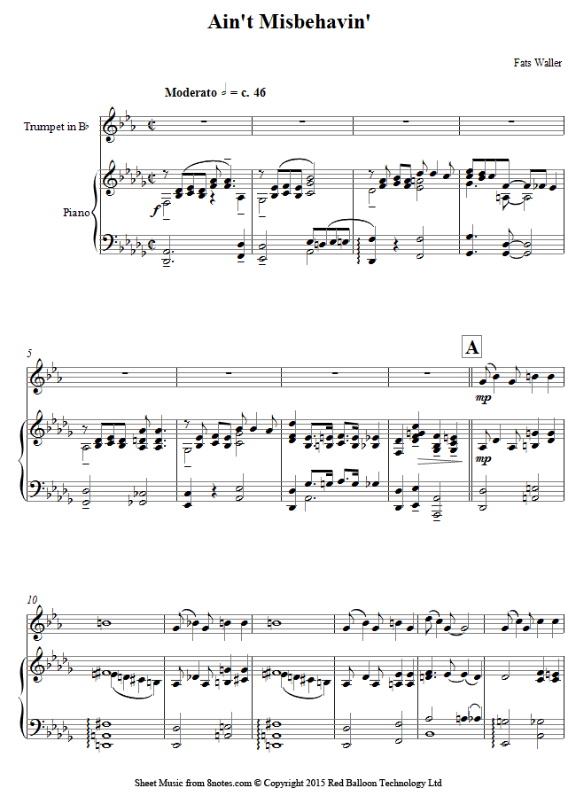 trumpet aint misbehavintpt sheet music 8notes com ain t misbehavin sheet music