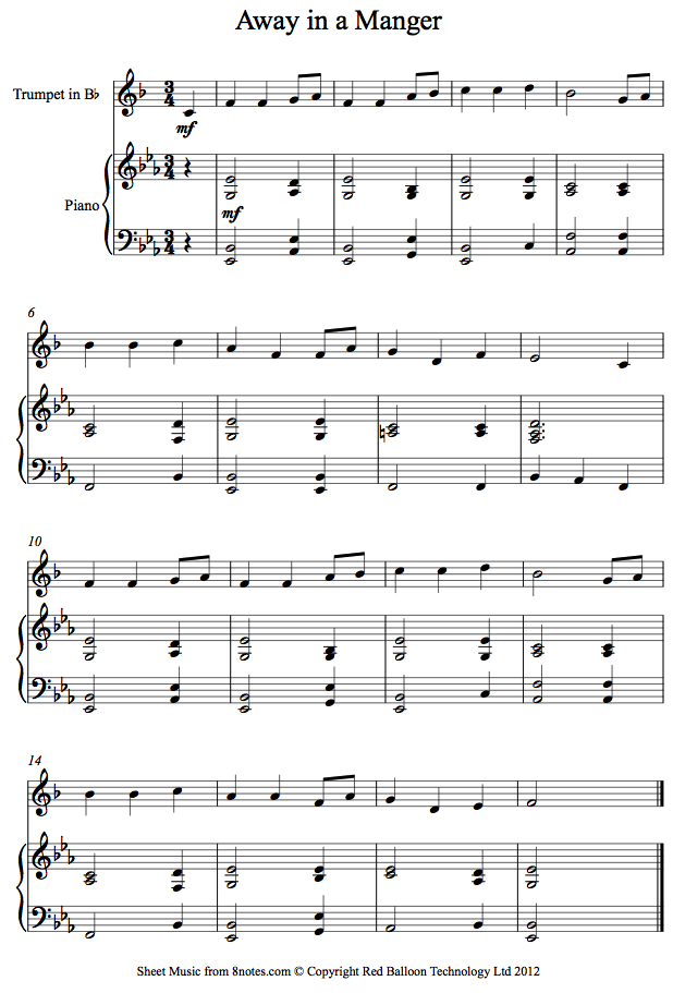 trumpet away in a mangertpt sheet music 8notes com away in a manger free sheet music