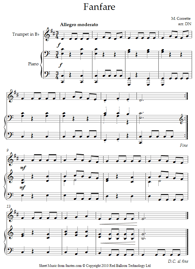 trumpet corrette fanfare sheet music - 8notes.com.