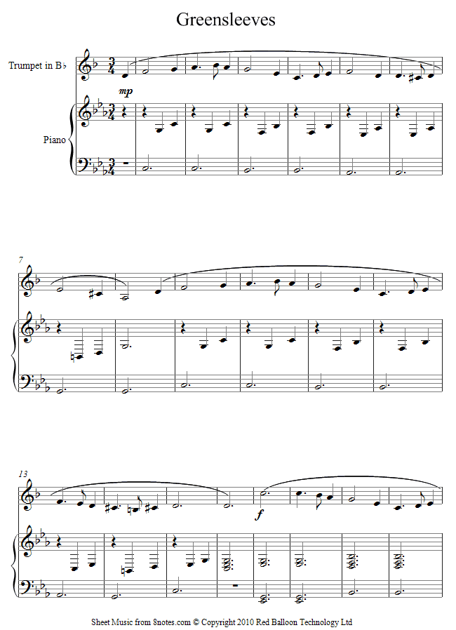 trumpet greensleeves sheet music - 8notes.com