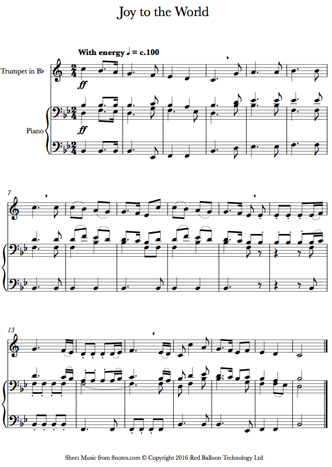 trumpet joy to the world sheet music 8notes com joy to the world sheet music