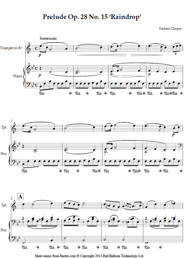 trumpet raindrop sheet music 8notes com chopin raindrop prelude sheet music