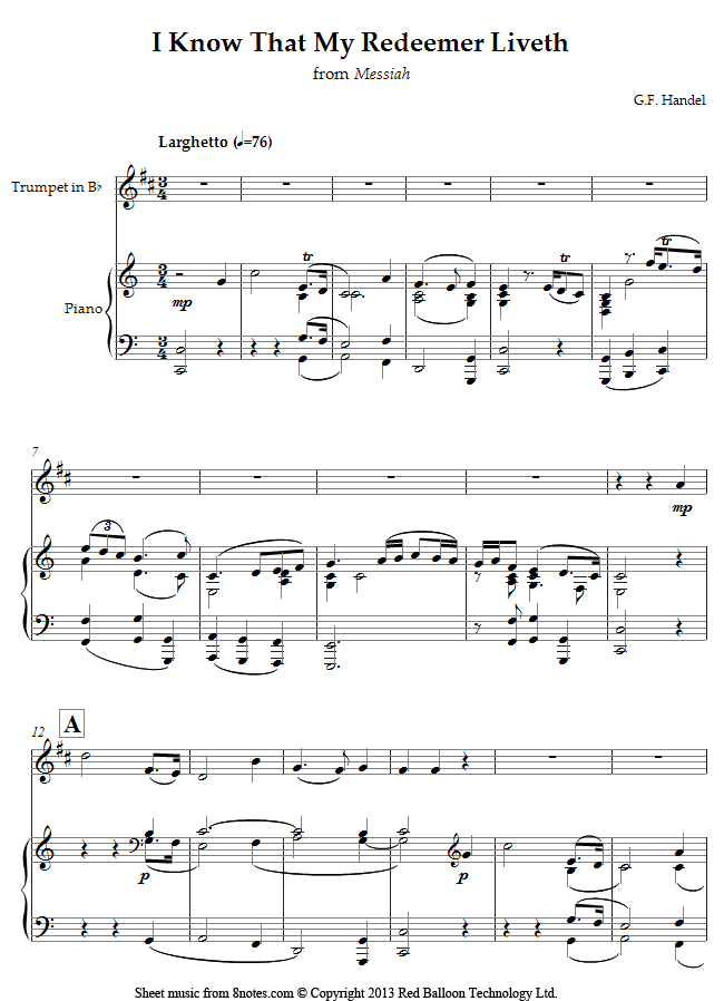trumpet redeemer sheet music 8notes com i know that my redeemer liveth handel sheet music