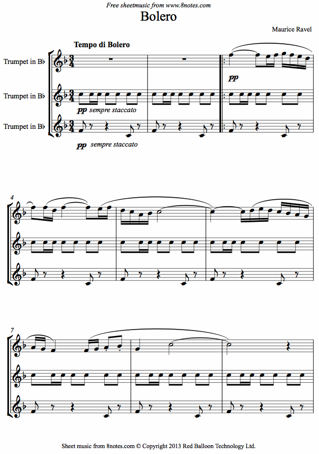trumpet trio ravel bolerotpt sheet music 8notes com trumpet trio sheet music