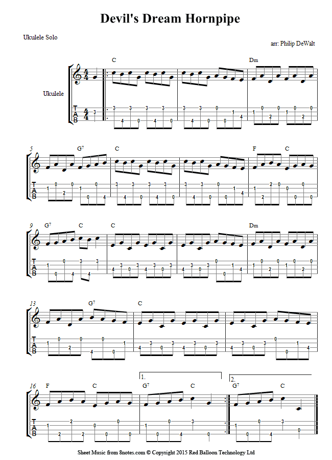 sheet music free 8notes 8notes.com Hornpipe sheet  Ukulele music Devil's  Dream for