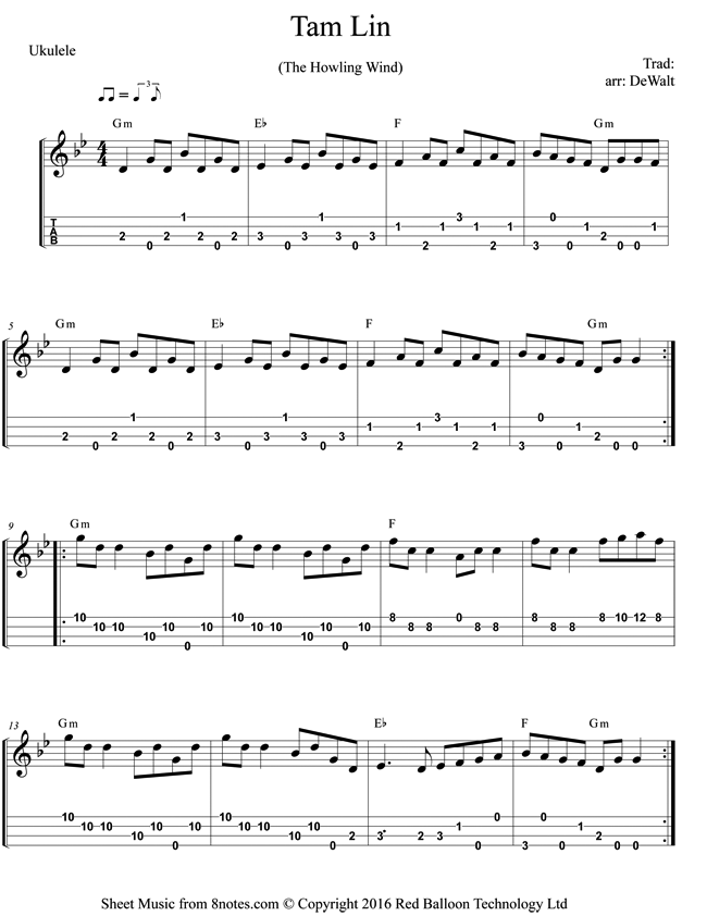 Tam Lin (The Howling Wind) sheet music for Ukulele