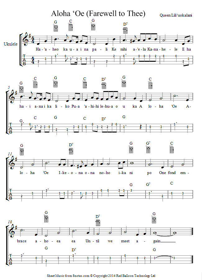 ukulele aloha oe sheet music 8notes com aloha oe sheet music ukulele