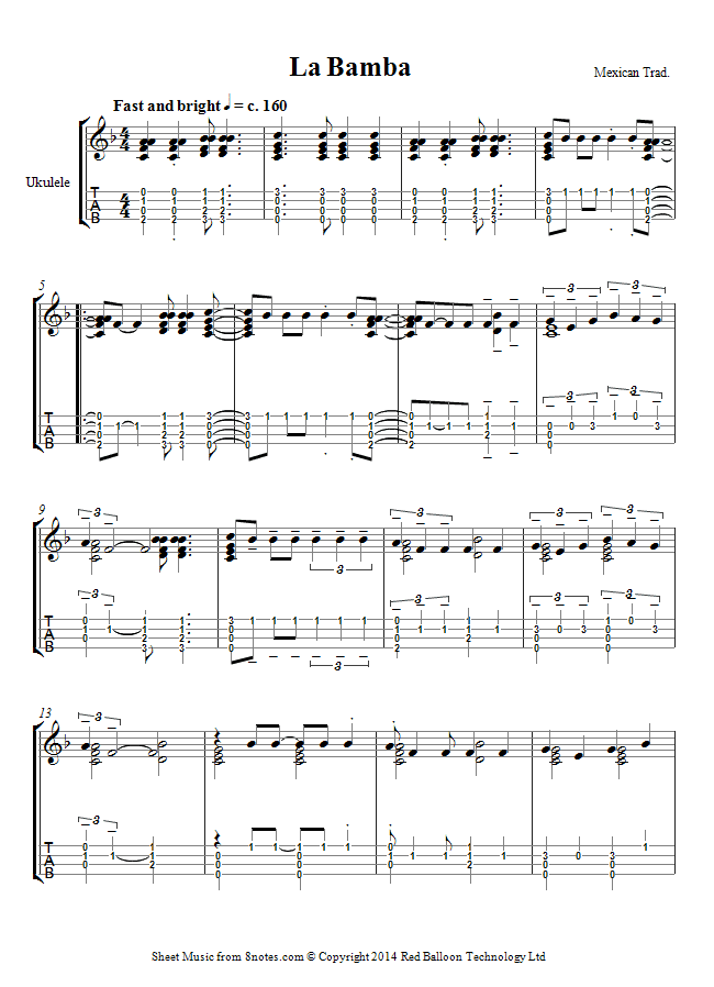 ukulele la sheet music - 8notes.com