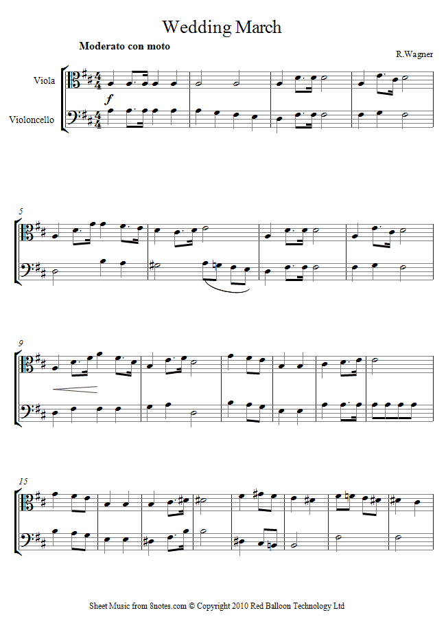 Viola Cello Duet Wagner Wedding March Sheet Music 8notes