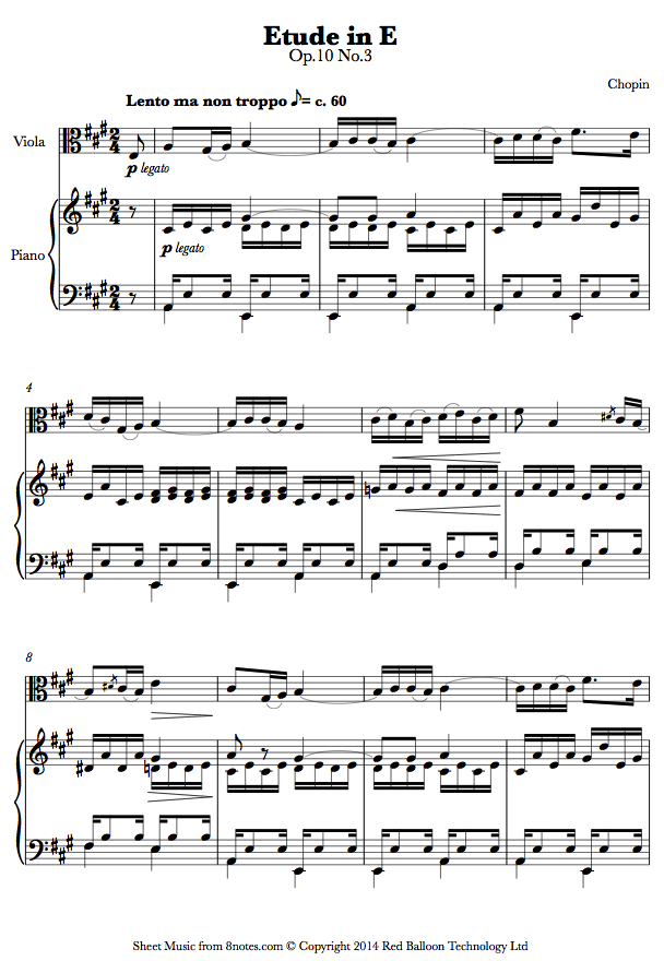 viola chopin etude 3vla sheet music 8notes com chopin etude opus 10 no 3 sheet music