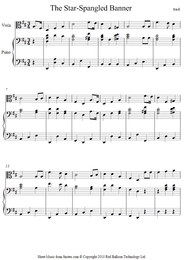 viola star spangled banner sheet music 8notes com star spangled banner melody sheet music