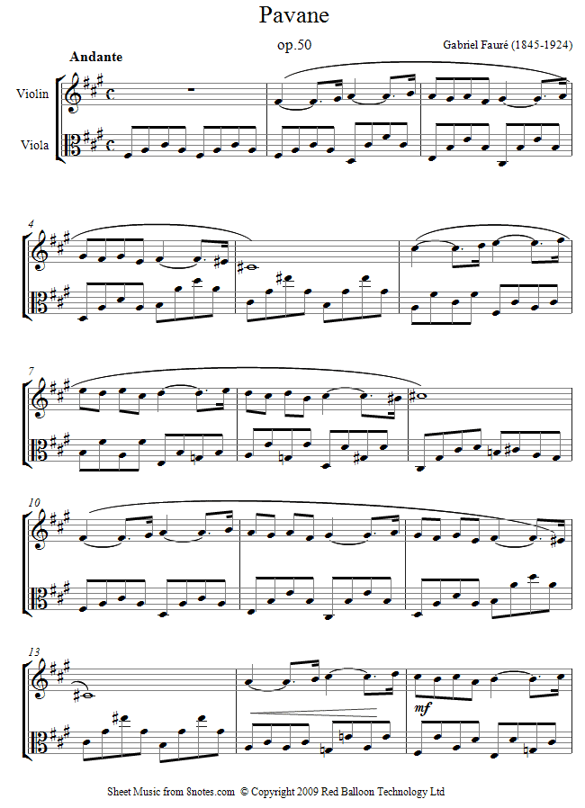violin viola duet faure pavane sheet music 8notes com viola duet sheet music