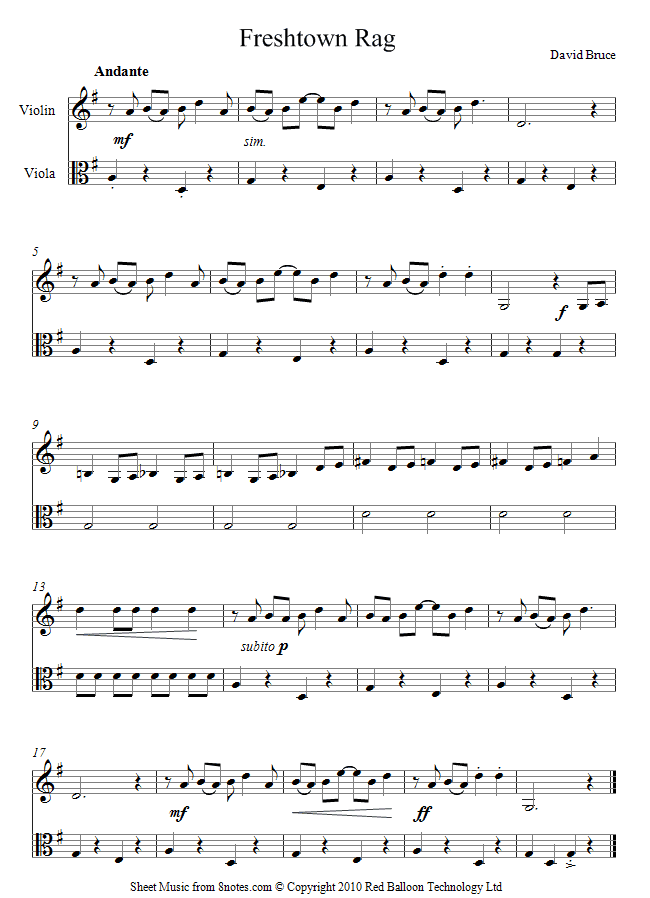 violin viola duet freshtown rag sheet music 8notes com viola duet sheet music