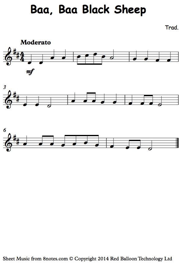 Violin Baa Baa Black Sheepvln Sheet Music 8notes Com