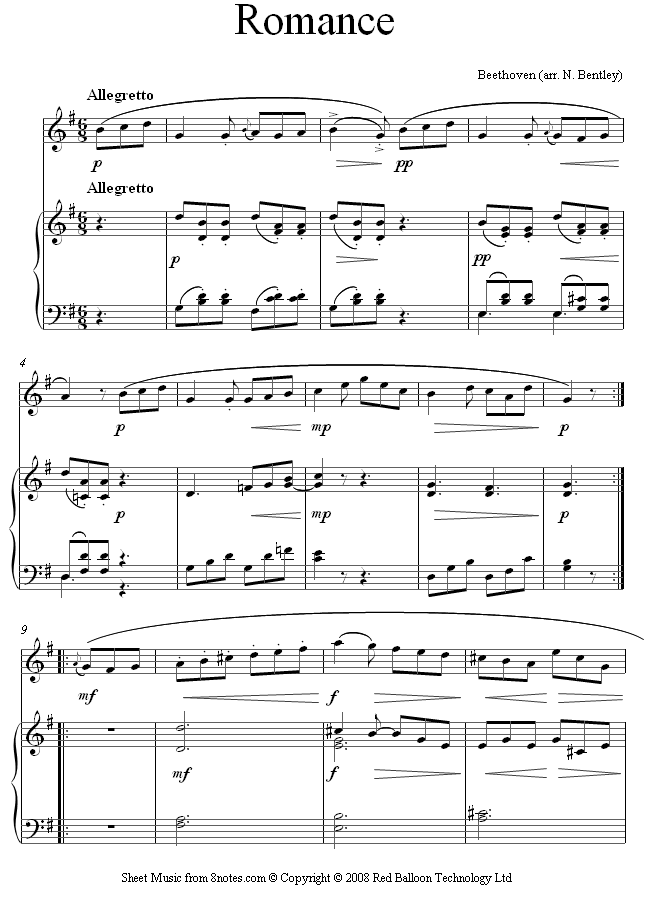 violin beethoven romance sheet music - 8notes.com