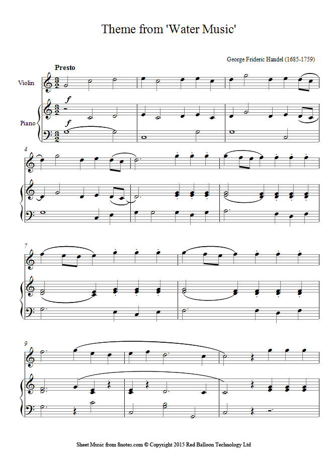 violin handel water music sheet music 8notes com handel water music sheet music