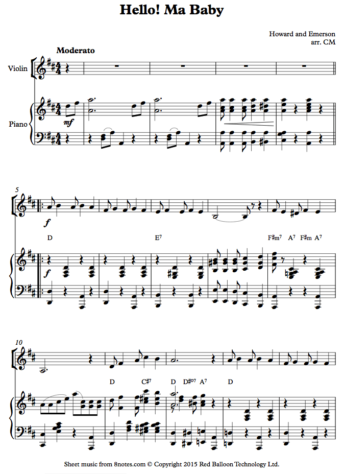 violin hello my babyvln sheet music 8notes com sheet music hello