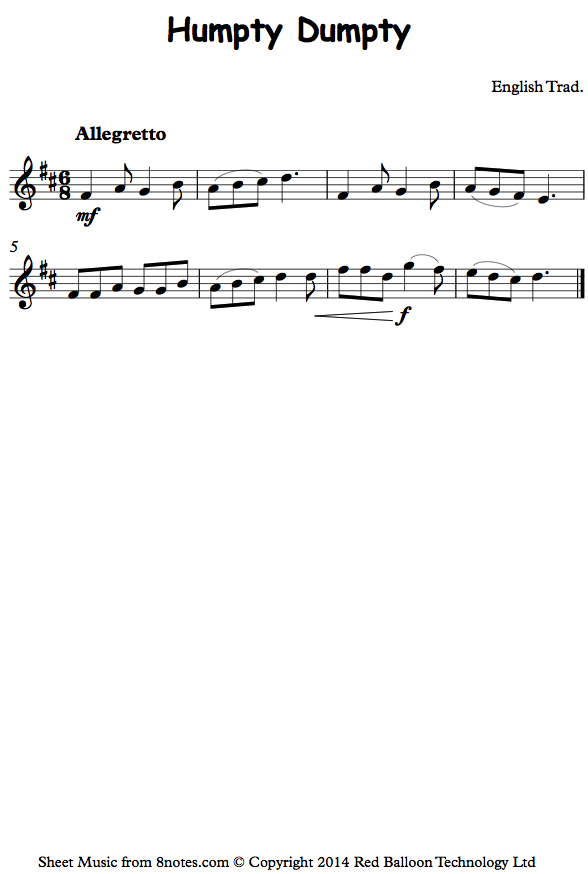 Humpty Dumpty (English Traditional) sheet music for Violin - 8notes.com