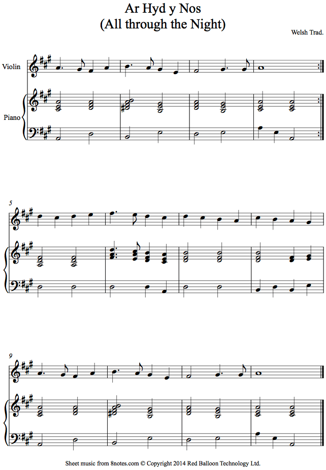 Ar Hyd y Nos -All through the Night (Traditional Welsh) sheet music for ...