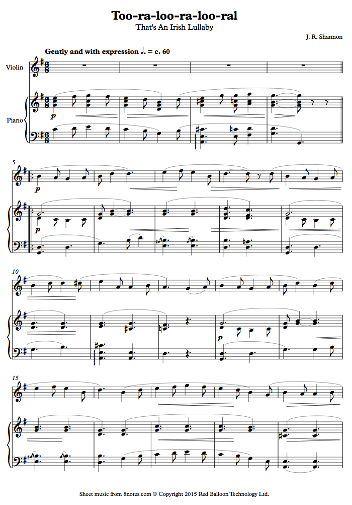 violin irish lullaby toovln sheet music 8notes com too ra loo ra loo ral sheet music
