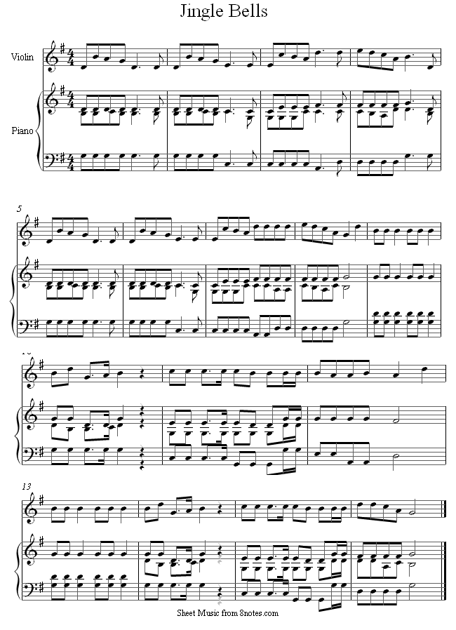 Jingle Bells sheet music for Violin - 8notes.com