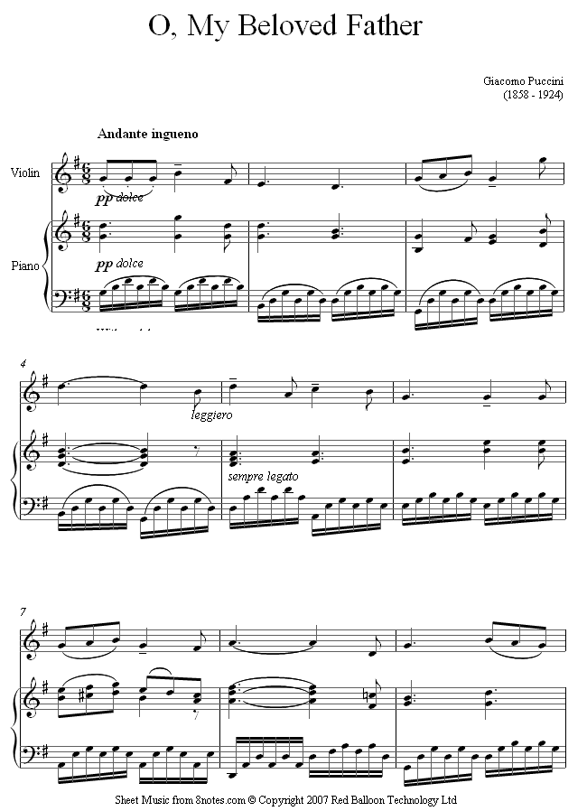 violin puccini beloved father sheet music 8notes com o mio babbino caro violin sheet music